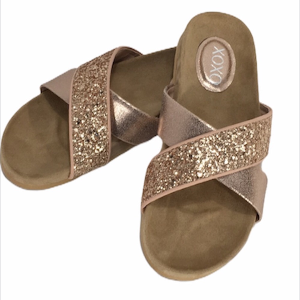 XOXO Dovey Glitter Slides, Rose Gold, Big Girl 4